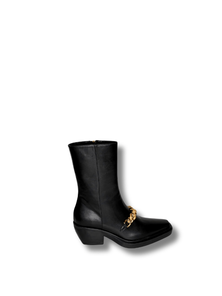 Apair Sort Støvle Med Guldkæde 37 Apair