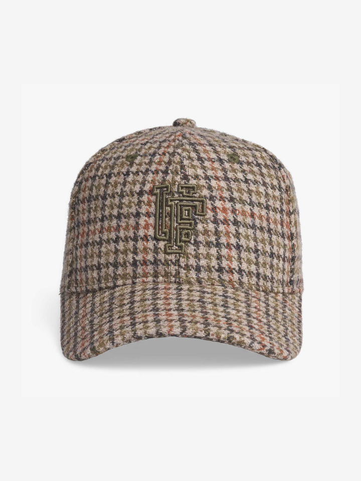 Upfront Lumber Jack baseball kasket i beige, army og brun med ternet mønster og armygrønt 3D-logo. Snapback og One Size.