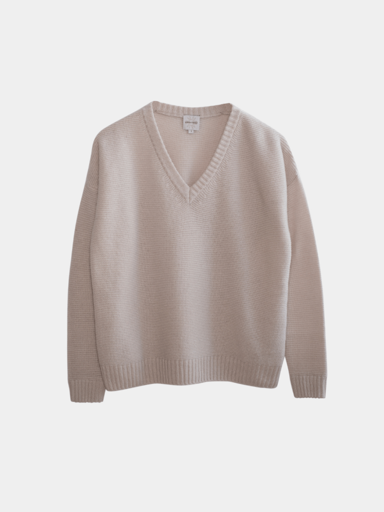Beige Ella Månestråle Cashmere V - Neck Strik 0/XS Månestråle
