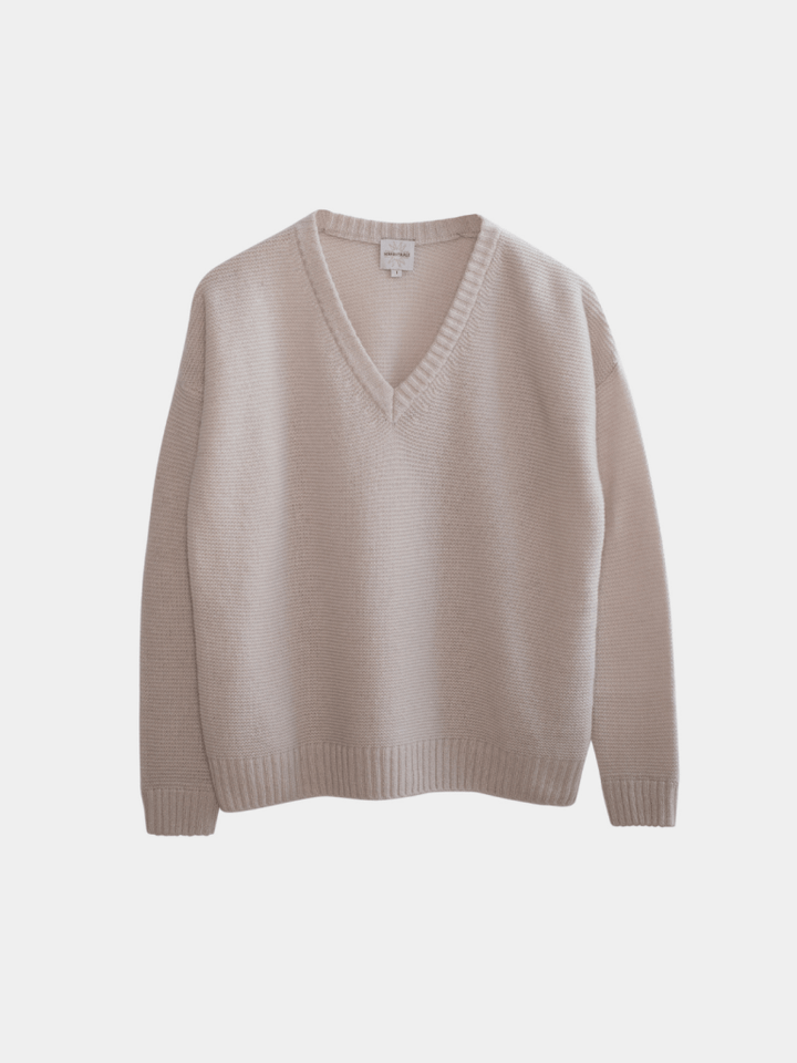 Beige Ella Månestråle Cashmere V - Neck Strik 0/XS Månestråle