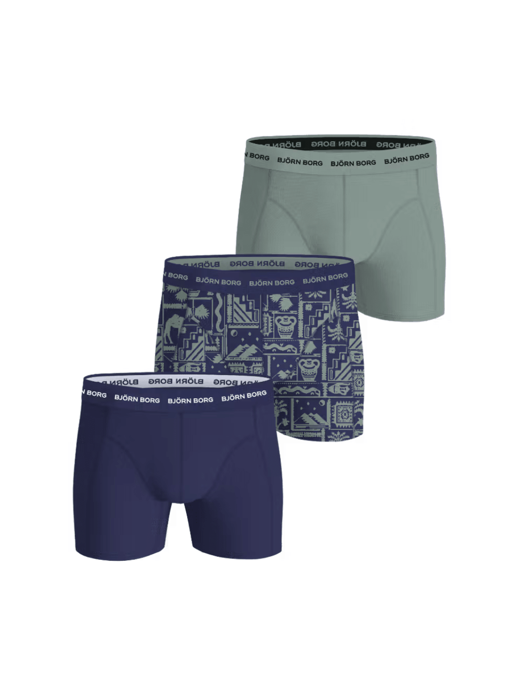 Björn Borg 3-Pack Herre Boxer Shorts - Mørkeblå - Grå - Mønstret M Björn Borg