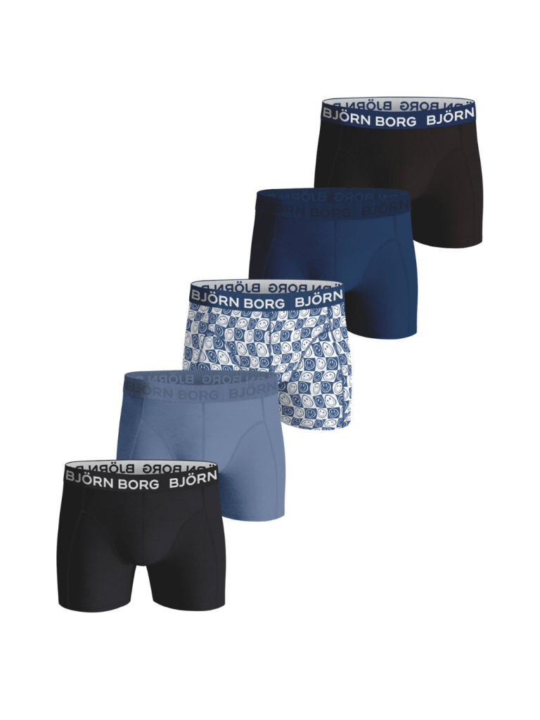 Björn Borg 5 - Pack Boxer Shorts I Farverne Blå - Sort - Mønster M Björn Borg