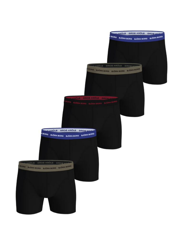 Björn Borg 5 - Pack Boxer Shorts I Sort Med Farvet Elastik M Björn Borg