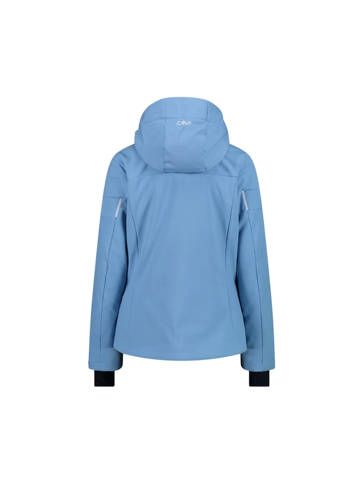 CMP lyseblå Zip Hood dame skijakke. Jakken er fremstillet i et åndbart, vandtæt og vindtæt softshell-materiale