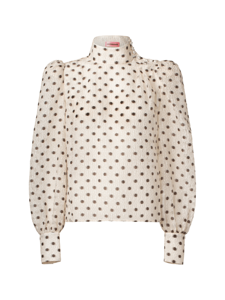 Cremefarvet Delia Custommade skjorte med prikker 34/XS Custommade