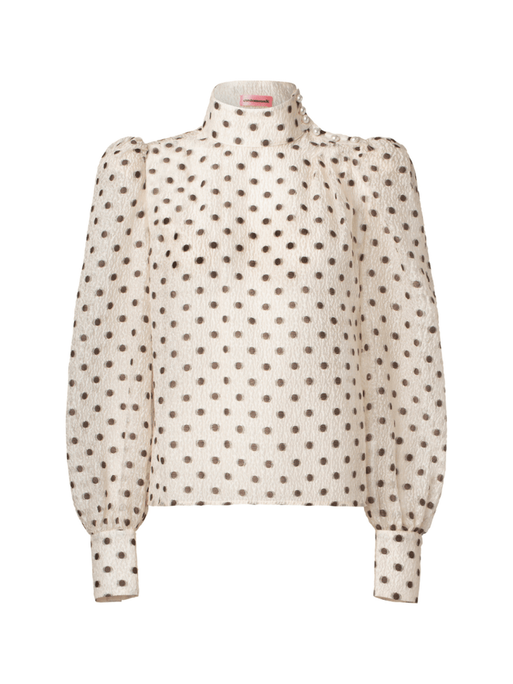 Cremefarvet Delia Custommade skjorte med prikker 34/XS Custommade