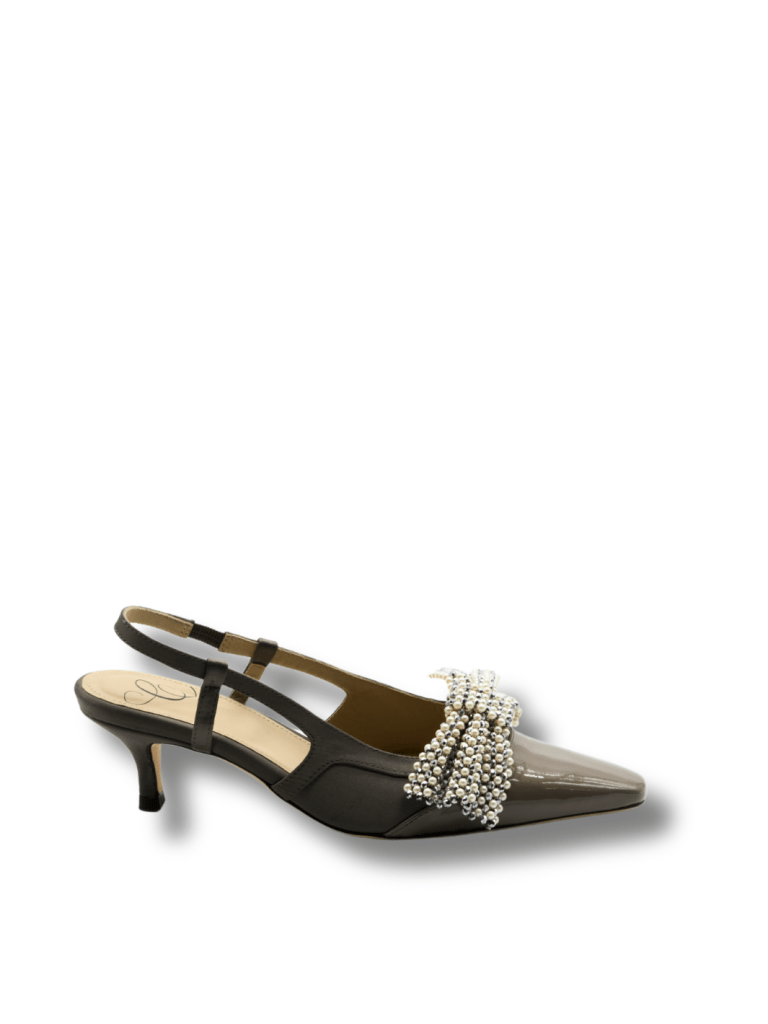 Custommade Grå Satin Slingback Anita Stilet Med Sløjfe 39 Custommade