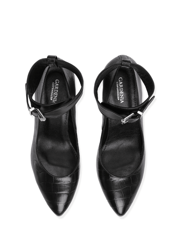 Gardenia Shoes Ava Pumps I Sort Croco-præget Læder Black Gardenia Copenhagen