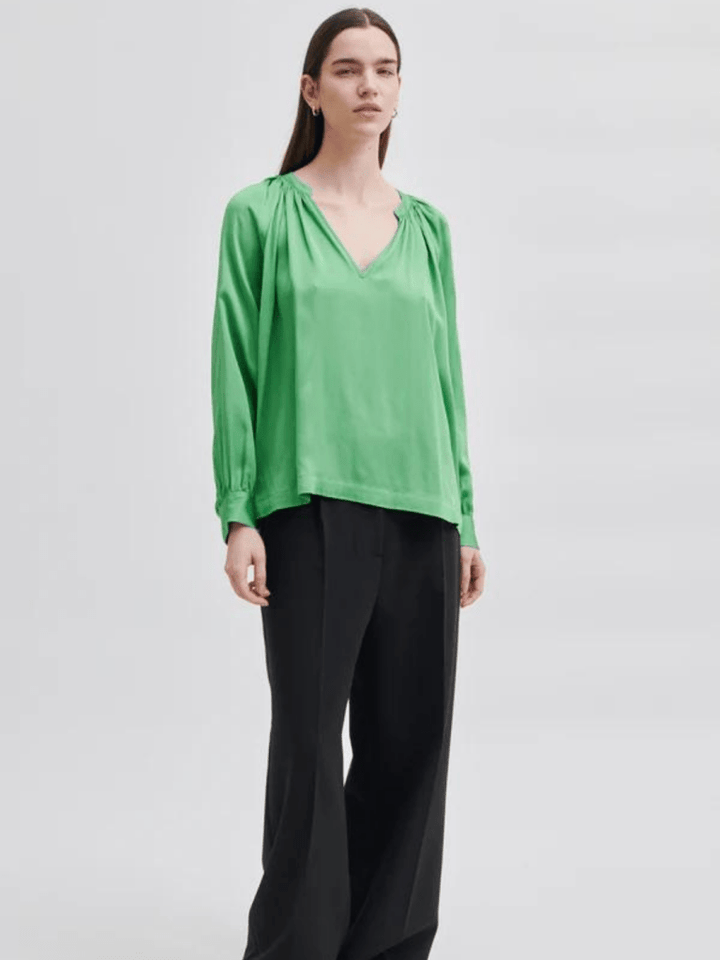 Grøn Second Female Drape Tunika Bluse XS Second Female