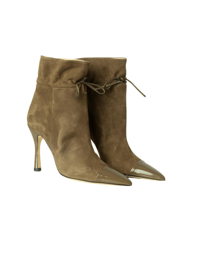 Khaki Amanda Custommade ankelstøvle med bindedetaljer 38 Custommade