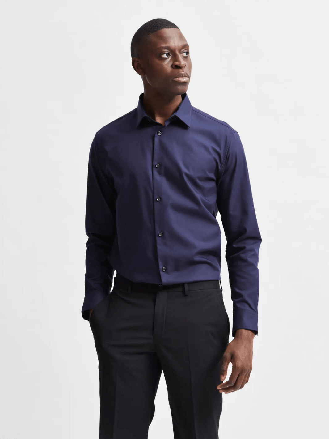 Klassisk Mørkeblå Selected Ethan Slim Fit Herre Skjorte Mørkeblå Selected