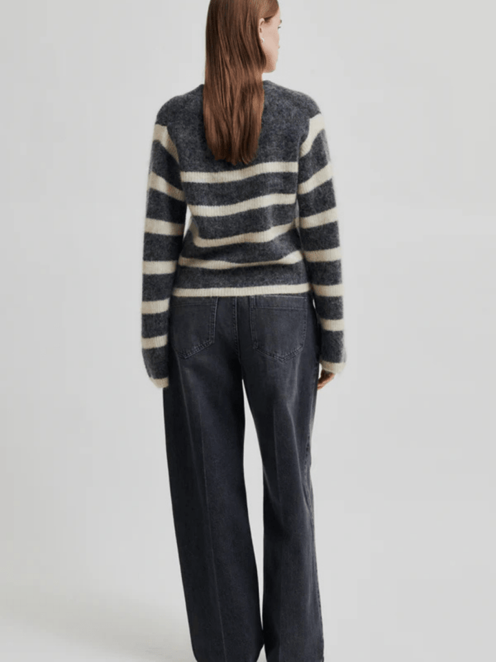 Koksgrå Stribet Second Female Ovalis Strik Cardigan XS Second Female