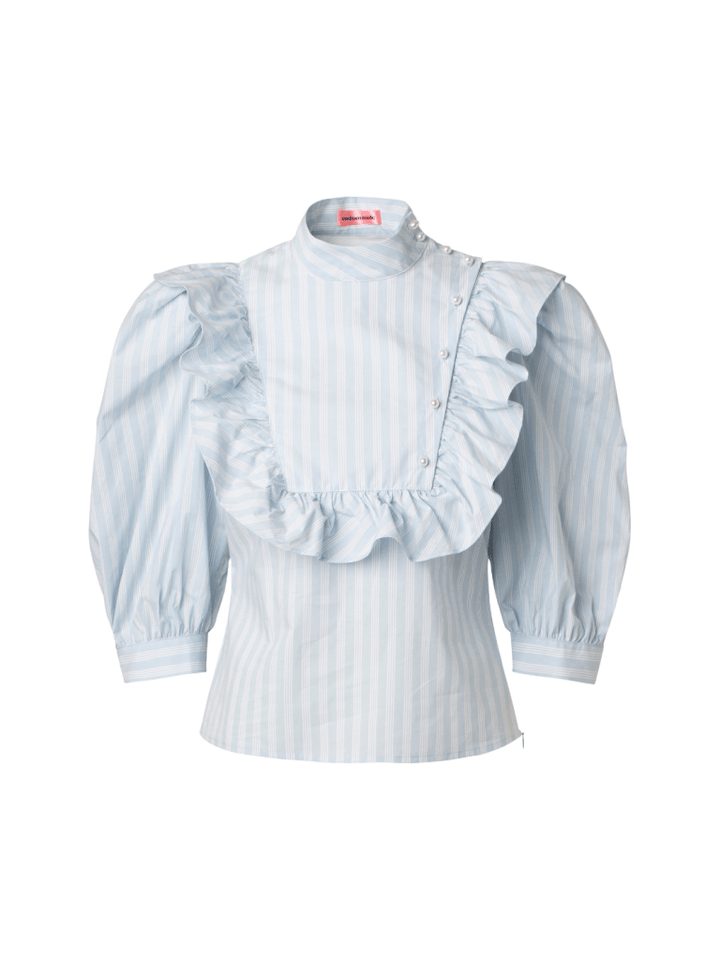 Lyseblå Stribet Custommade Bonna Skjorte Med Flæser 34/XS Custommade