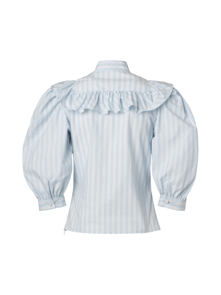 Lyseblå Stribet Custommade Bonna Skjorte Med Flæser 34/XS Custommade