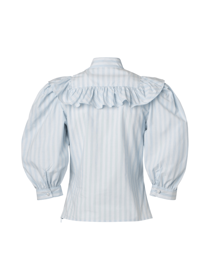 Lyseblå Stribet Custommade Bonna Skjorte Med Flæser 34/XS Custommade