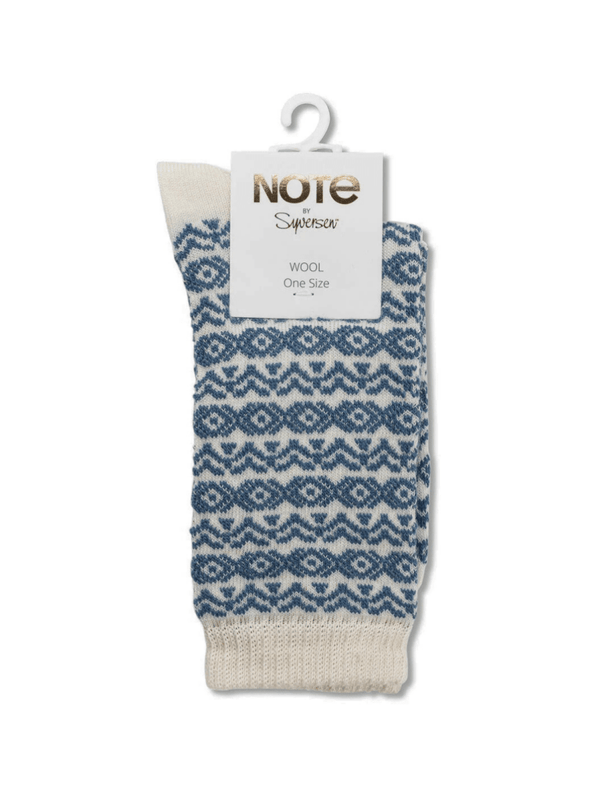 Note Offwhite Og Blå Dame Uldstrømpe One Size ( 36 - 41 ) Note