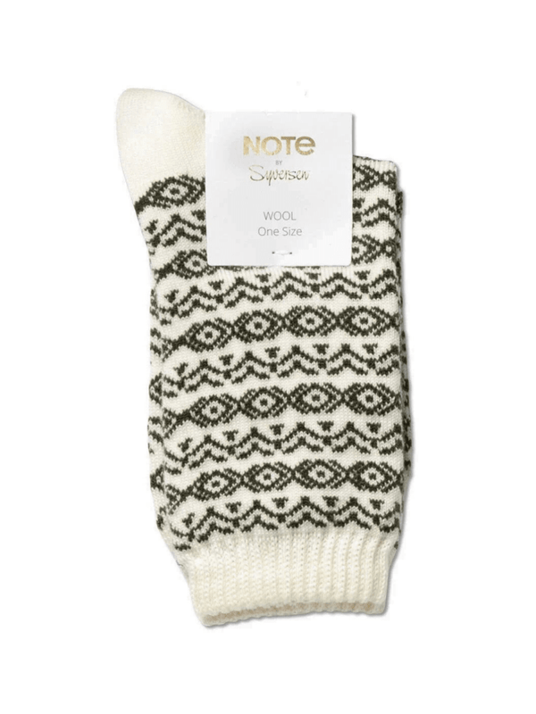 Note Offwhite Og Mørkegrøn Dame Uldstrømpe One Size ( 36 - 41 ) Note