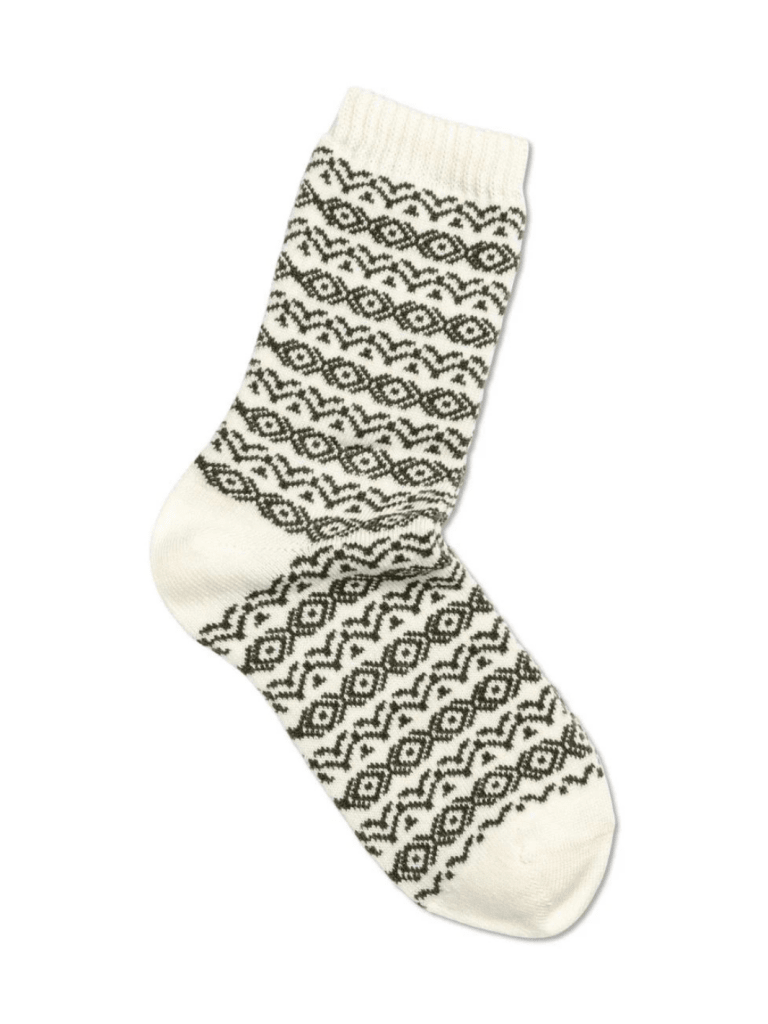 Note Offwhite Og Mørkegrøn Dame Uldstrømpe One Size ( 36 - 41 ) Note