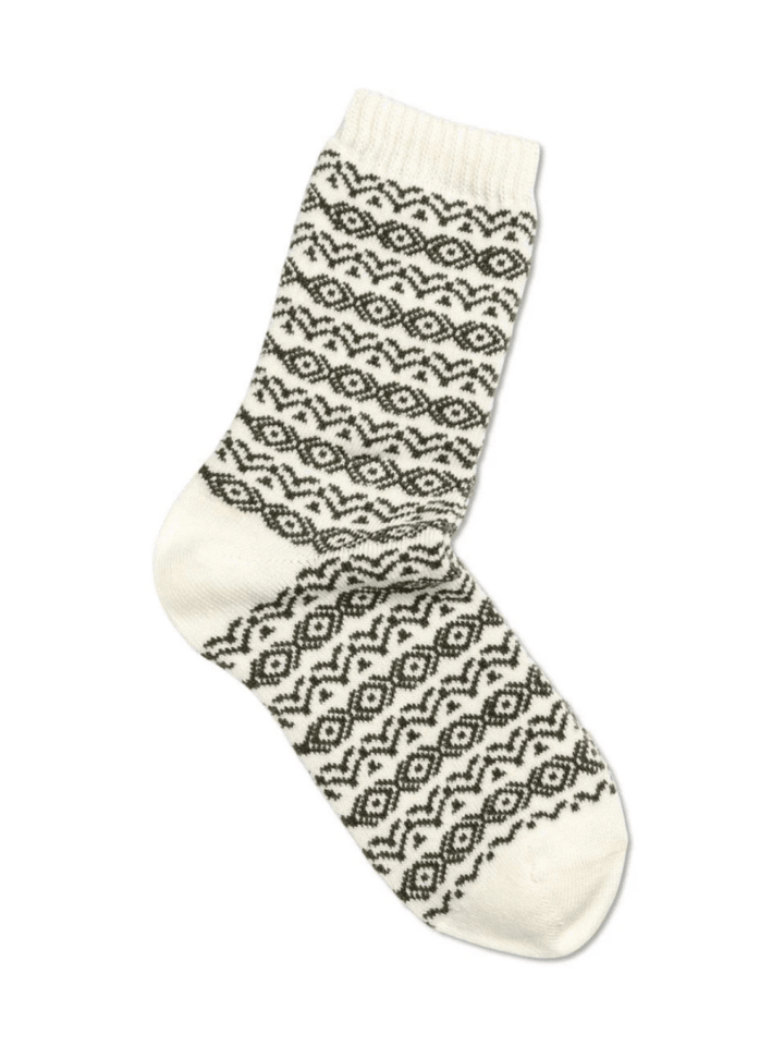 Note Offwhite Og Mørkegrøn Dame Uldstrømpe One Size ( 36 - 41 ) Note