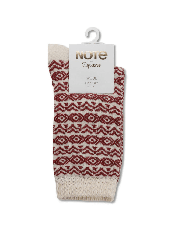 Note Offwhite Og Rød Dame Uldstrømpe One Size ( 36 - 41 ) Note