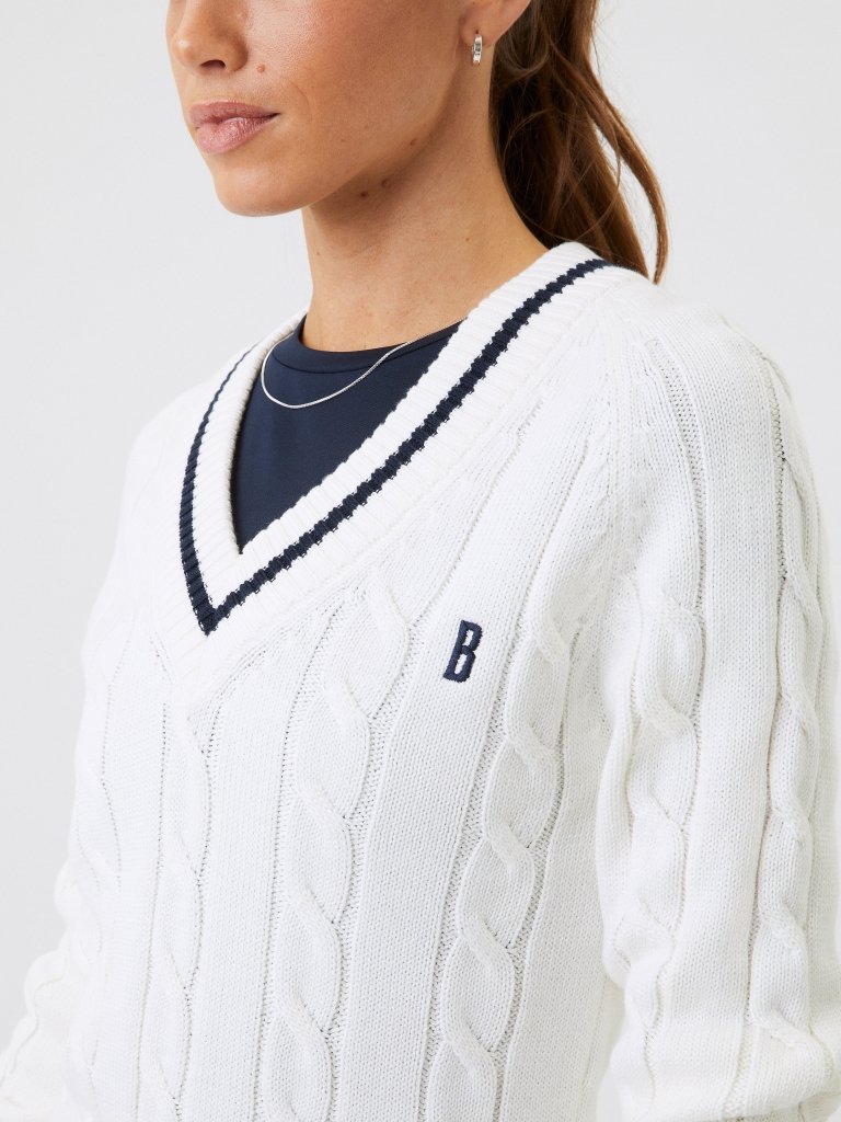 Offwhite Björn Borg V - Hals Dame Kabel Strik XS Björn Borg