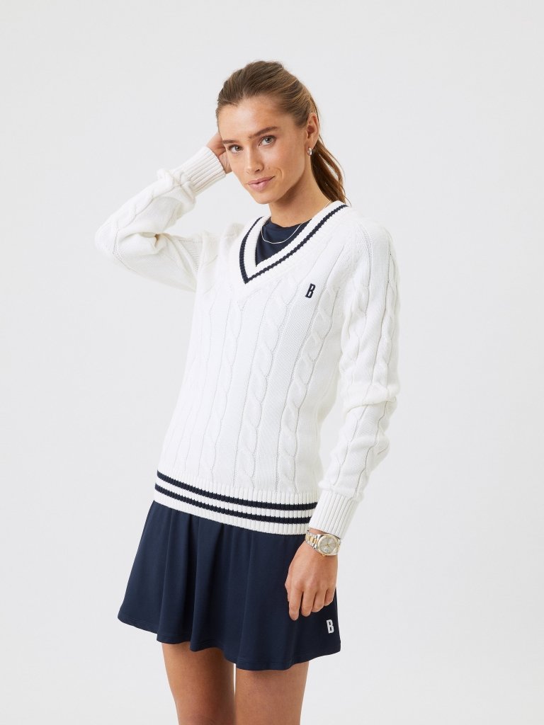 Offwhite Björn Borg V - Hals Dame Kabel Strik XS Björn Borg