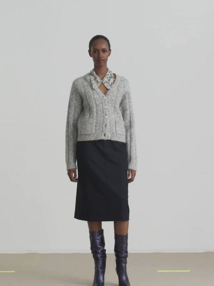 Grå Vanora Custommade Stickatd Cardigan