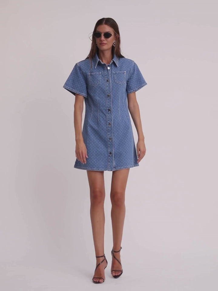 Ljusblå Polka Dot Jamilah Custommade Denim Klänning