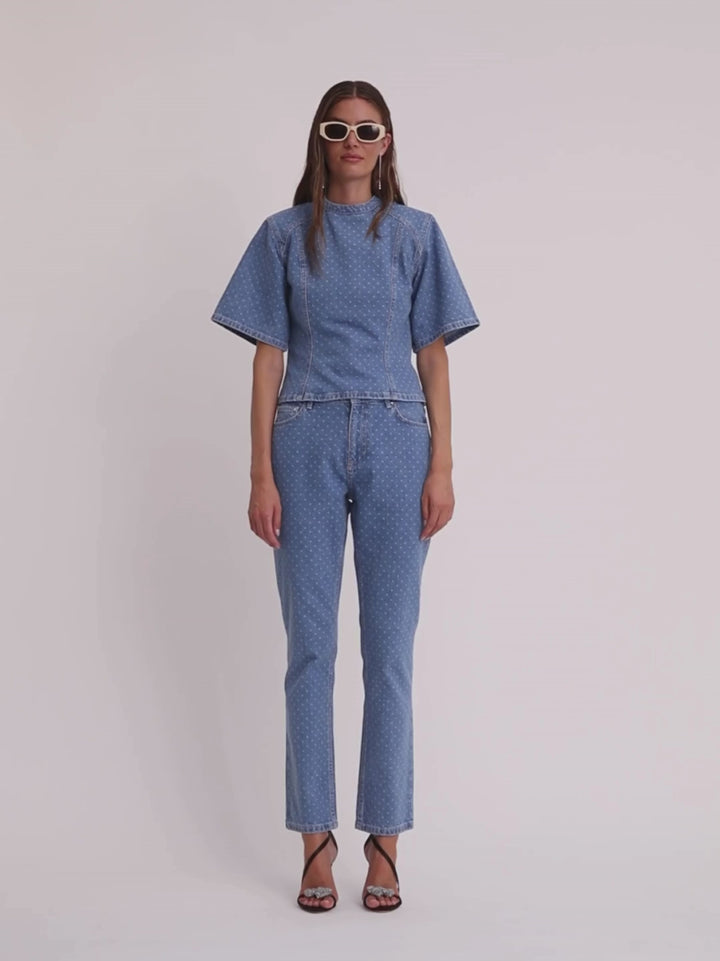Blue Polka Dot Oxana Custommade jeansbyxor
