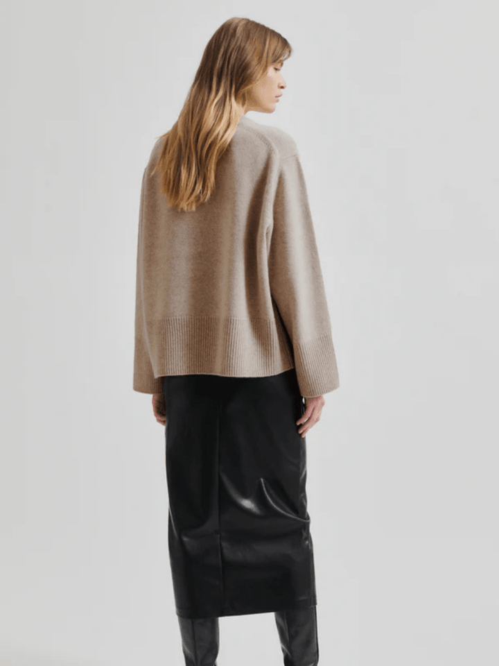 Second Female Beige Alpha Rundhals Uld Strik M Second Female