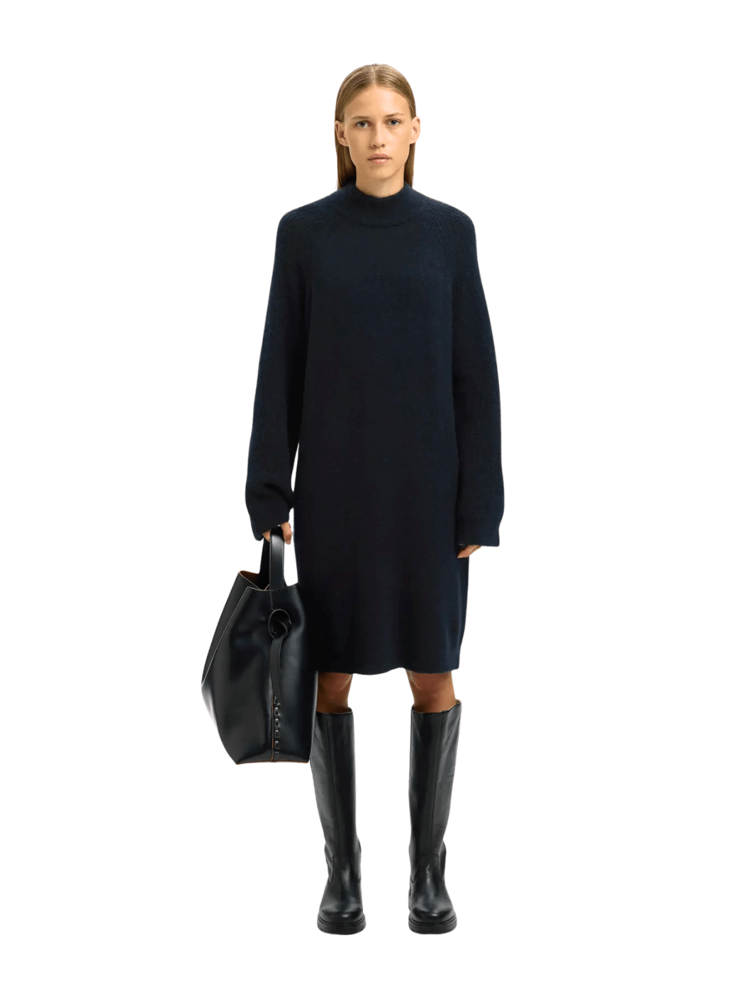 Selected Sort Højhalset Strik Kjole XS Selected