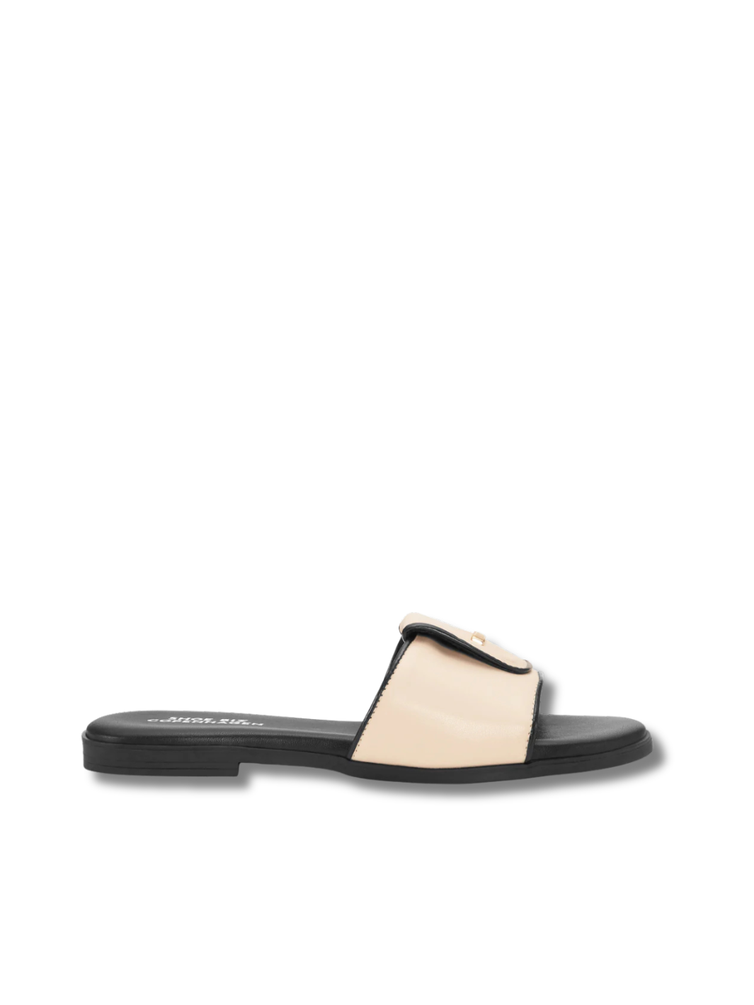 Shoe Biz Copenhagen beige lædersandal med bred rem og guldfarvet spænde