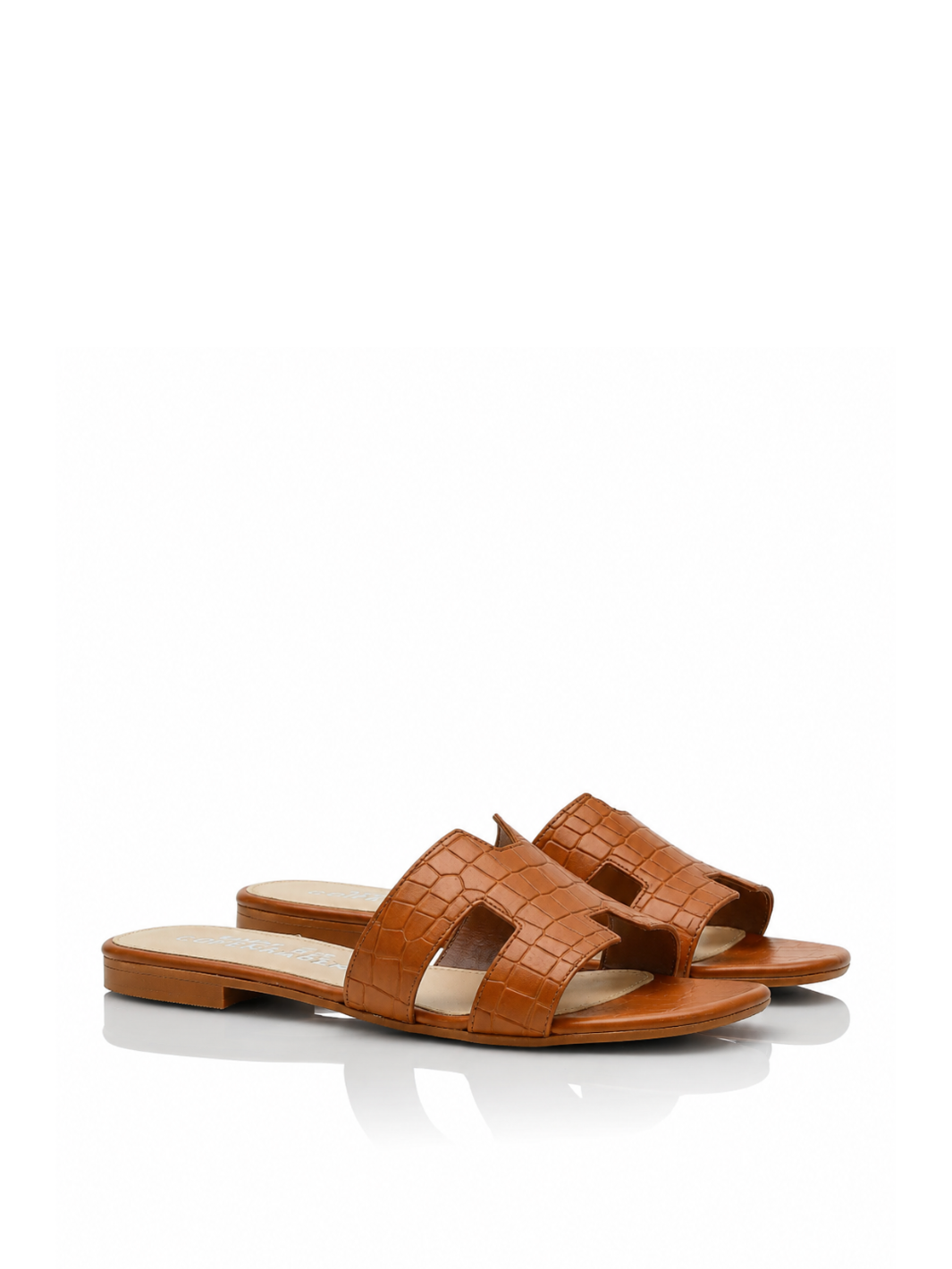 Shoe Biz Copenhagen Claire Croco slipper i cognac croco-præget læder med udskæringer
