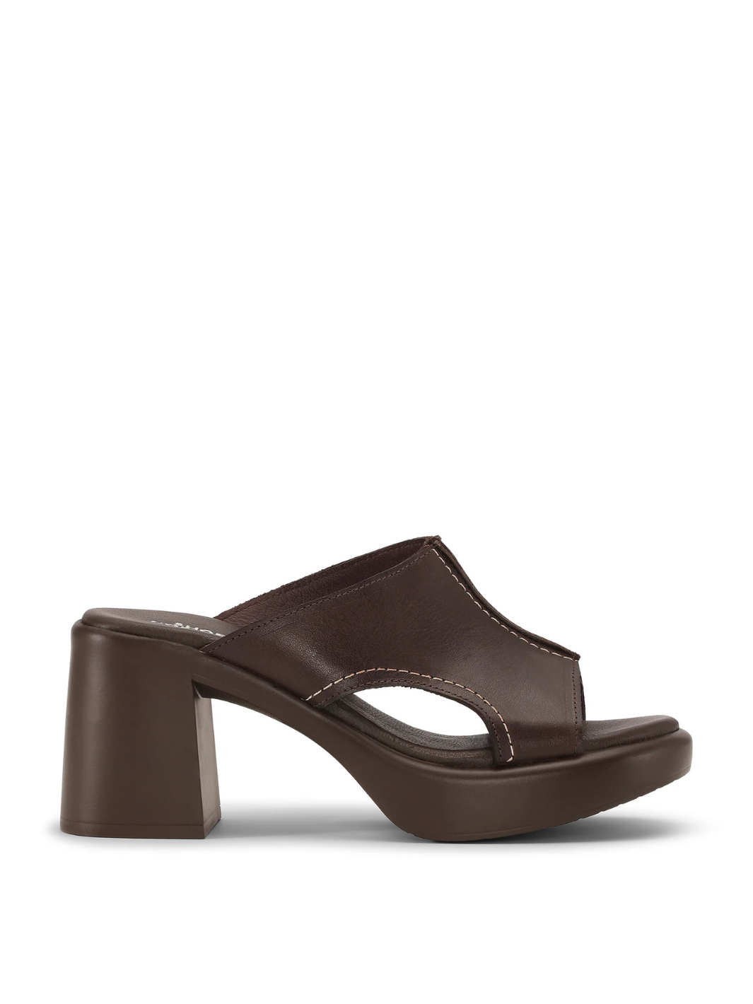 Shoe Biz Copenhagen Portland sandal i mørkebrunt læder med blokhæl og plateau-sål