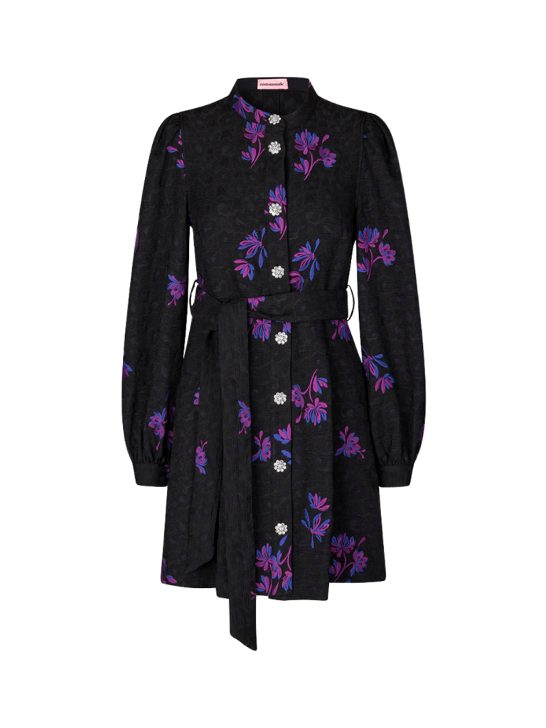 Sort blomstret Lynett Custommade Kjole 34/XS Custommade