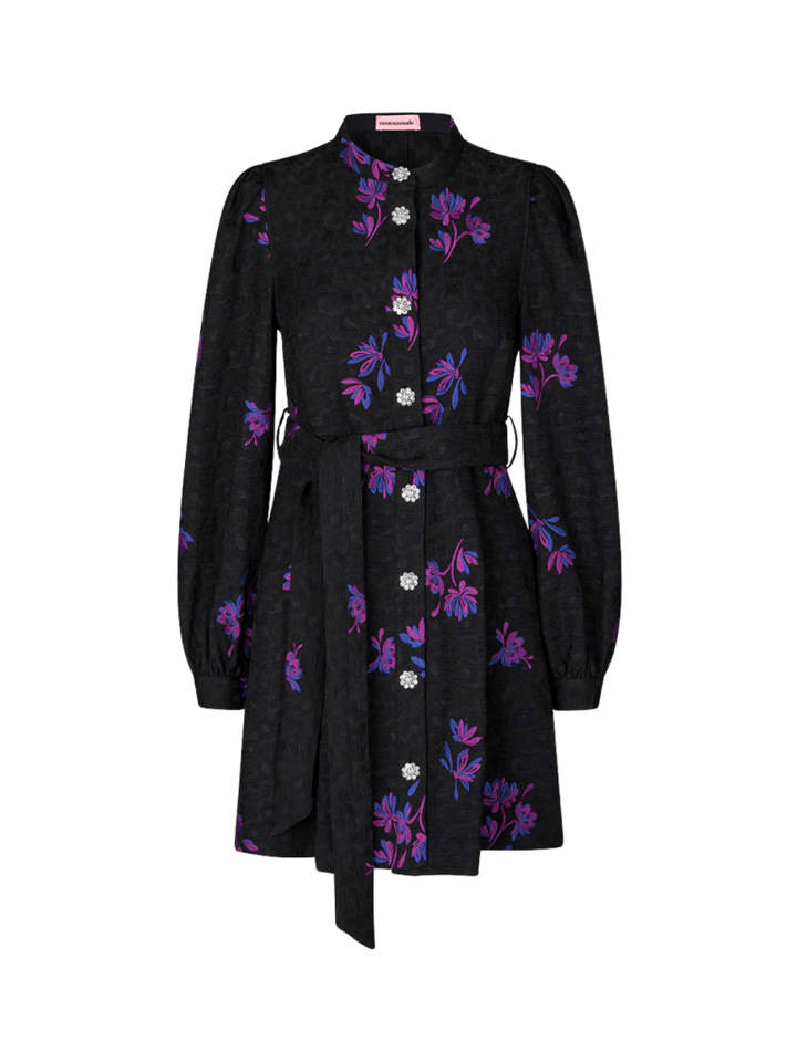 Sort blomstret Lynett Custommade Kjole 34/XS Custommade