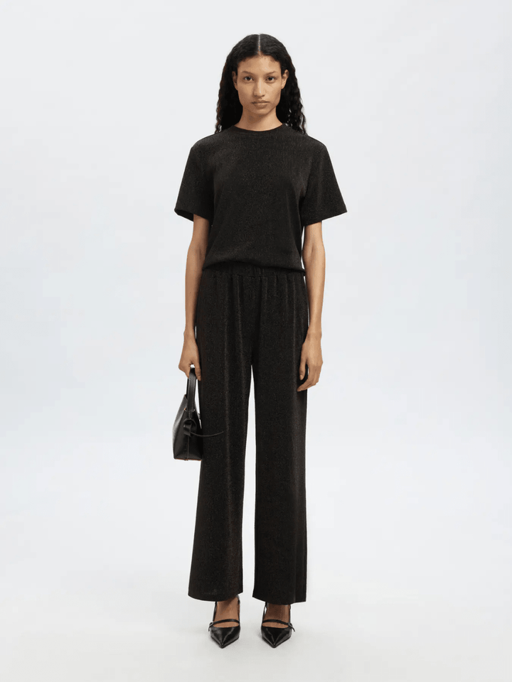 Sorte Brede Shiny Selected Femme Bukser 34/XS Selected