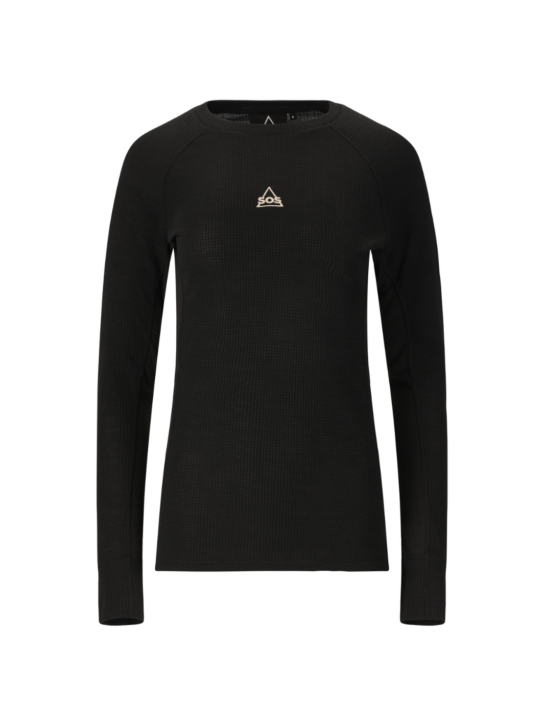 Sort SOS Namsan baselayer-sæt til kvinder med langærmet trøje og lange underbukser i polyester og merinould til skiløb.