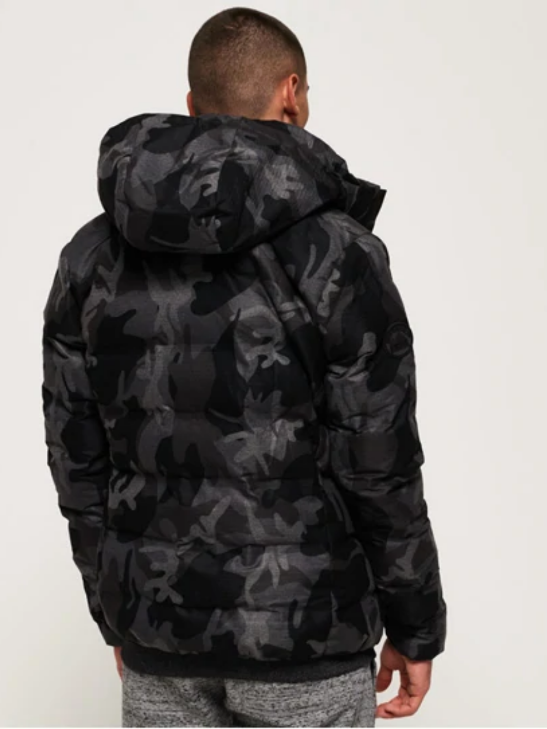 Svart/grå Superdry Puffer Camo Jacka för män