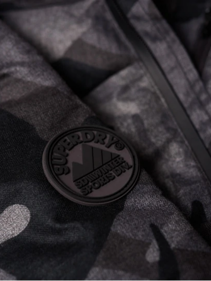 Svart/grå Superdry Puffer Camo Jacka för män