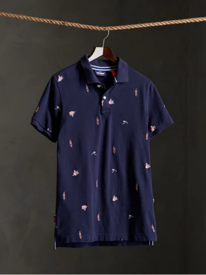 Mörkblå Superdry Pique Polo för män