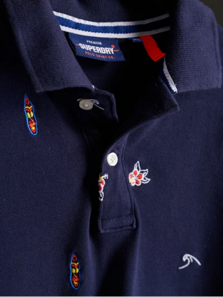 Mörkblå Superdry Pique Polo för män