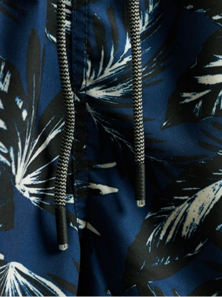 Marinblå mönstrade Superdry Edit badshorts för män