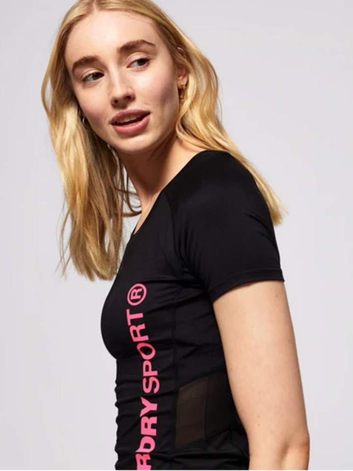 Svart Superdry Mesh Performance T-shirt för kvinnor