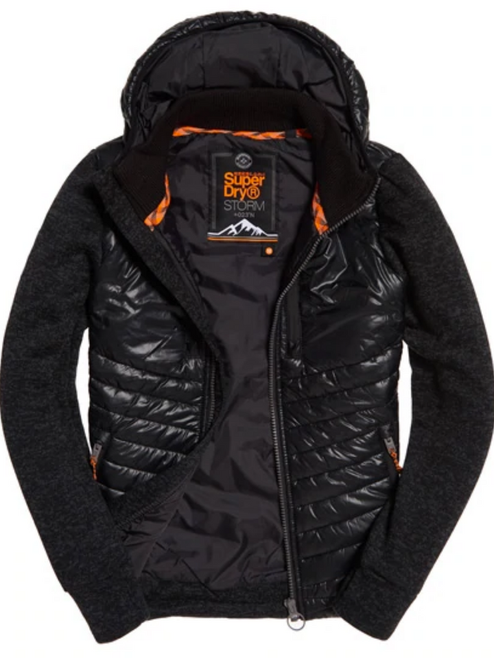 Svart Superdry Storm Hybrid jacka med stickade ärmar