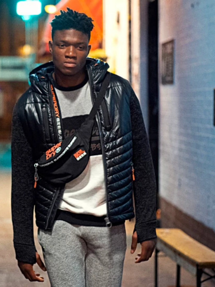 Svart Superdry Storm Hybrid jacka med stickade ärmar
