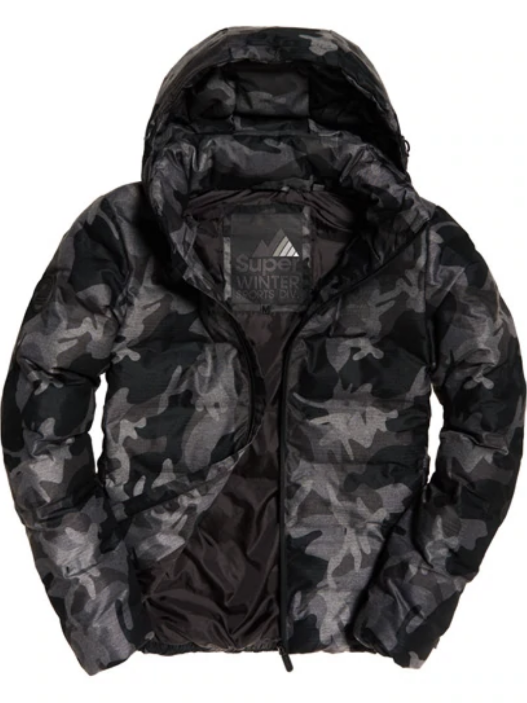 Svart/grå Superdry Puffer Camo Jacka för män