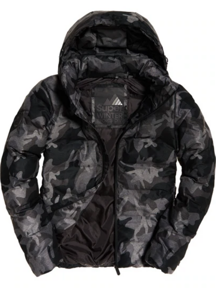 Svart/grå Superdry Puffer Camo Jacka för män