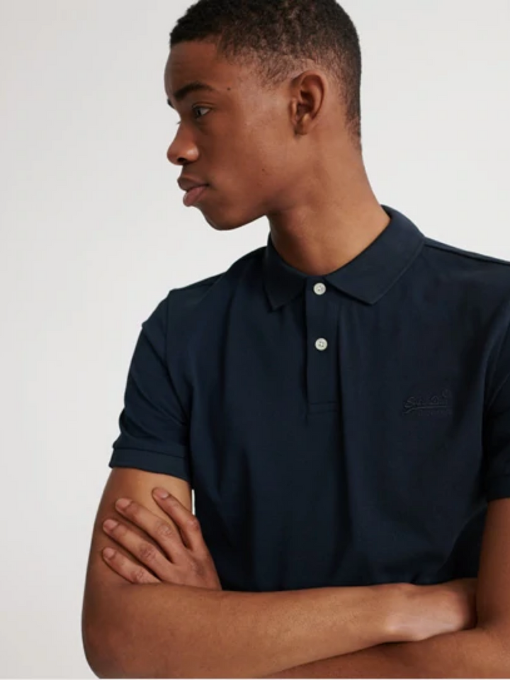 Marinblå klassisk Superdry Pique Polo för män