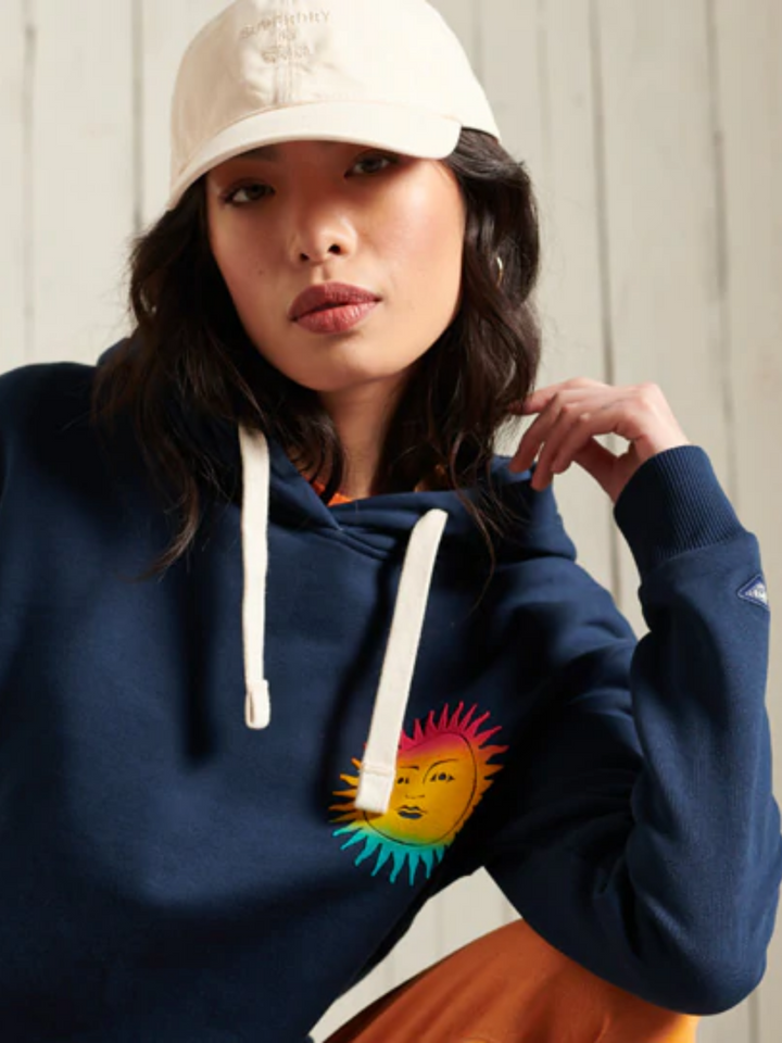 Marinblå Superdry Cali Surf Crop huvtröja för dam